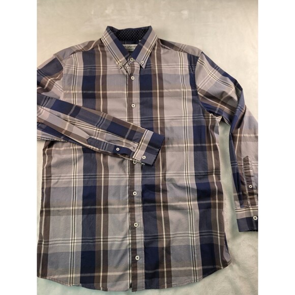 Nick Graham Men's Large Stretch Modern Fit Blue Plaid Long‎ Sleeve Shirt - Picture 1 of 6